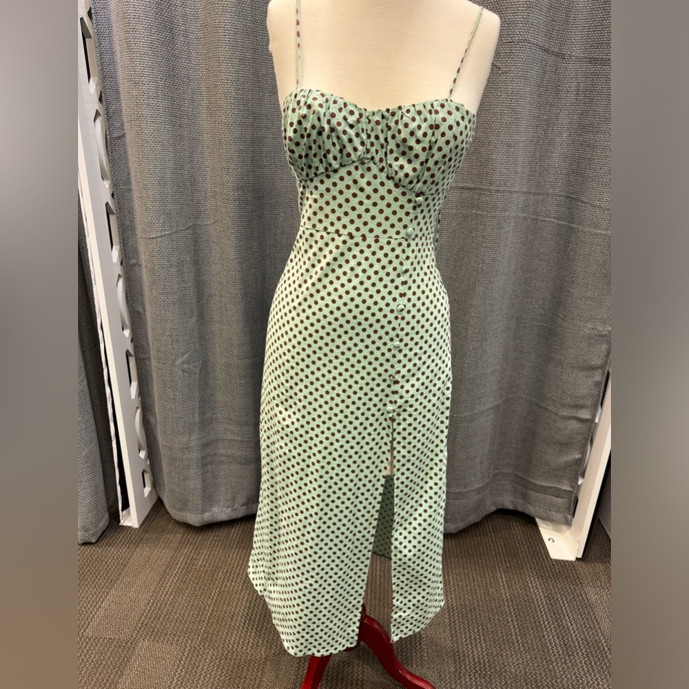 Zara Cotton Polka Dot Spaghetti Strap Midi Dress size XS